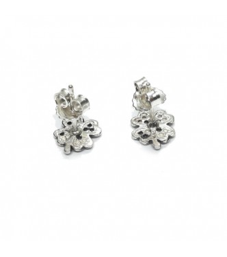 E000864 Genuine Sterling Silver Small Earrings Clovers Solid Stamped 925 Handmade